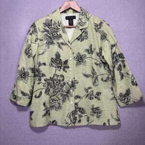 Silk Land Green Floral Beaded 100% Silk Jacket M Romantic Cottagecore Garden